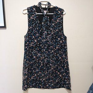 Sheer Sleeveless Floral Top With Removable Neck Tie